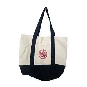 Trader Joe's Embroidered Boat Tote Bag Reusable Canvas Navy Gorpcore Market